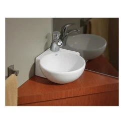 Corner Overcounter Or Wall Mount Bath Sink With Single Hole Drilling - White