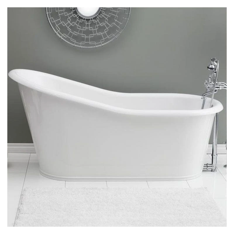 Dakota 68 Inch Cast Iron Slipper Bathtub - Continuous Rolled Rim - No Faucet Drillings - White