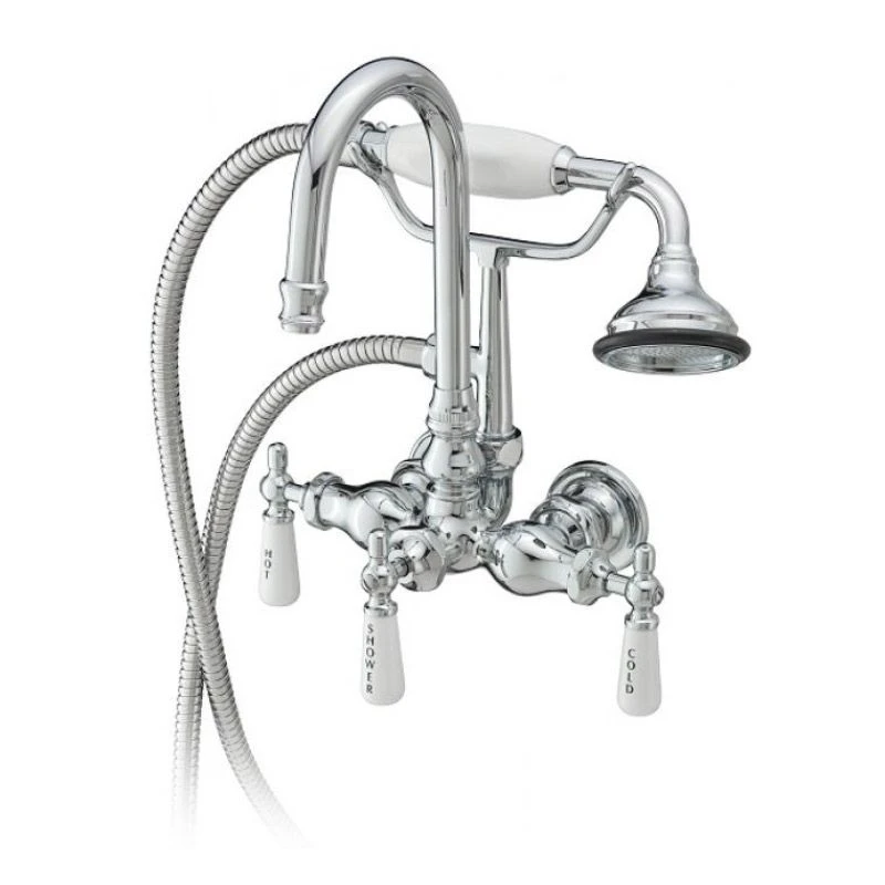 Clawfoot Tub Wall Mount Gooseneck Tub Faucet With Handshower - Chrome