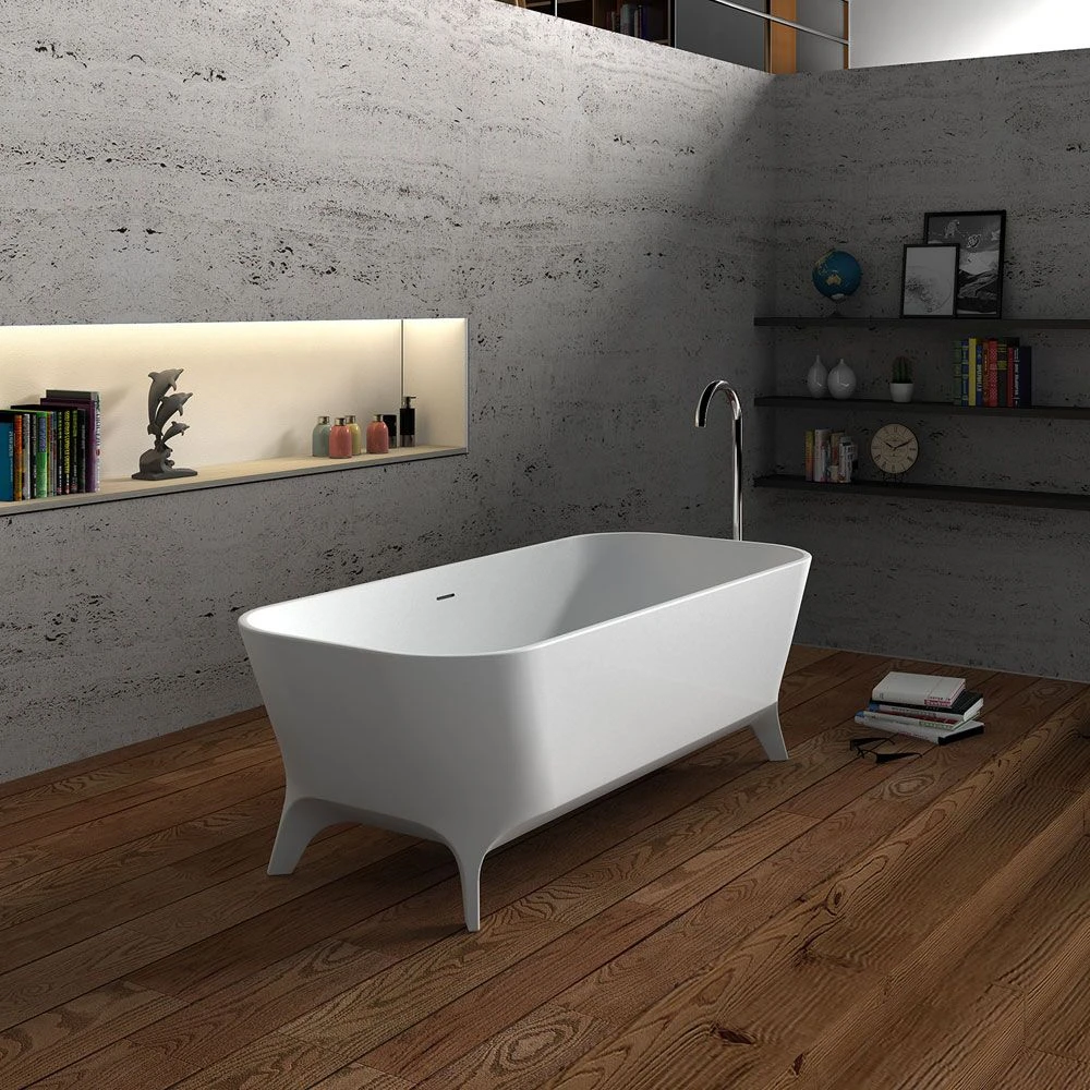 Palermo 71 Inch Solid Surface Double Ended Clawfoot Bathtub - No Faucet Drillings - Gloss White