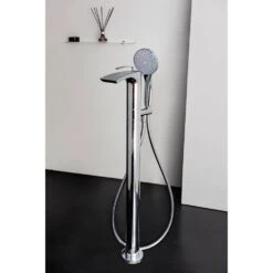 Bollicine Floor Mounted Tub Filler With Handshower - Chrome
