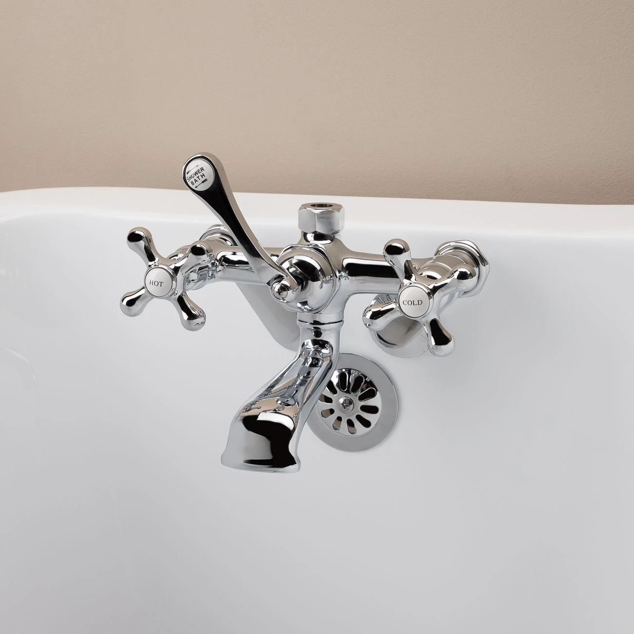 Low Spout British Telephone Clawfoot Faucet With Metal Cross Handles For Riser Connection - Image 4