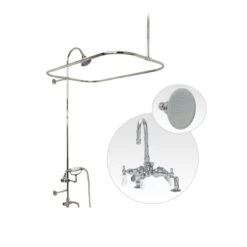 Deck Mount Clawfoot Tub Shower Enclosure With Gooseneck Faucet And Shower Head
