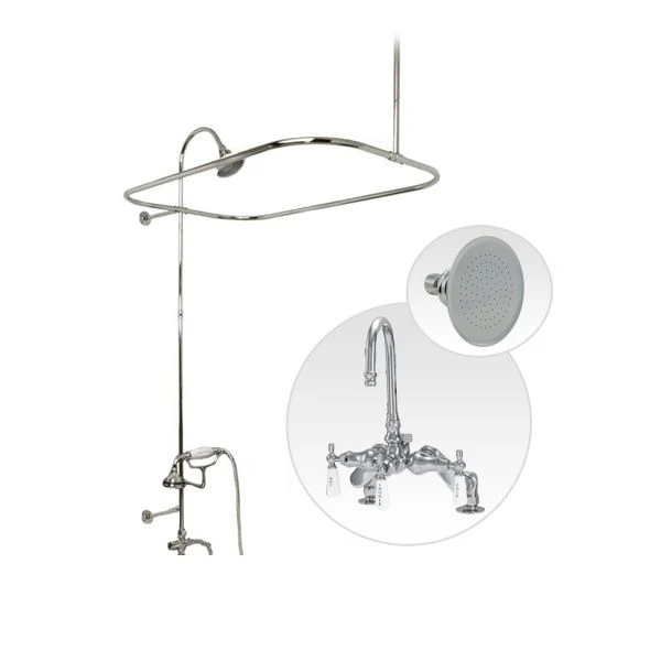 Deck Mount Clawfoot Tub Shower Enclosure With Gooseneck Faucet And Shower Head