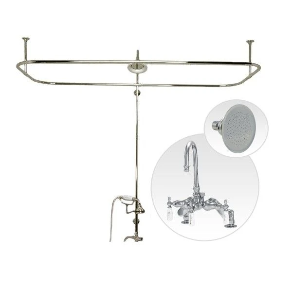 Side Deck Mount Clawfoot Tub Shower Enclosure With Gooseneck Faucet And Shower Head