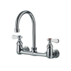 Wall Mount Gooseneck Utility Faucet - Swivel Spout - Metal Lever Handles - Chrome