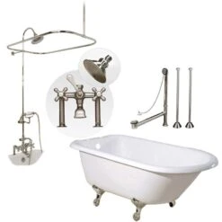 Heritage 60 Inch Cast Iron Clawfoot Tub Shower Package With British Telephone Faucet - White / Chrome Feet & Fixtures