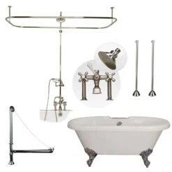 Windsor 66 Inch Acrylic Double Ended Tub And Shower Package - White / Chrome Feet & Fixtures