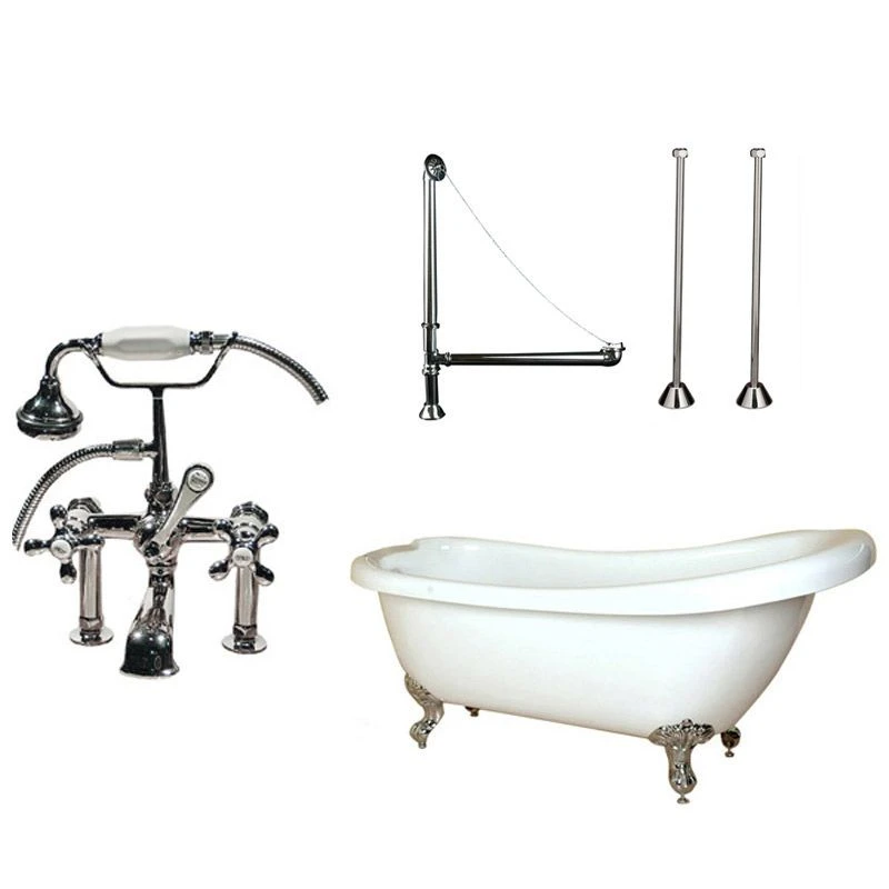 Bristol 67 Inch Acrylic Slipper Clawfoot Tub Package - Chrome Feet With Chrome Fixtures