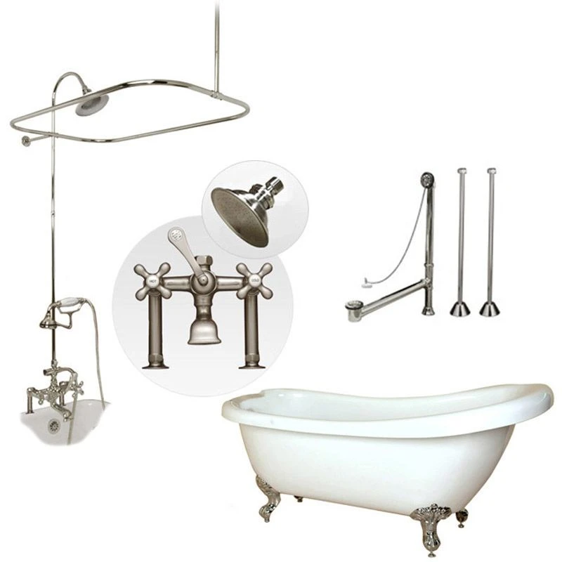 Bristol 67 Inch Acrylic Slipper Clawfoot Tub & Shower Package - Chrome Feet With Chrome Fixtures - Image 3