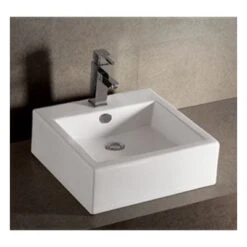 Isabella Collection Square Above Mount Basin With Overflow And Single Faucet Hole - White