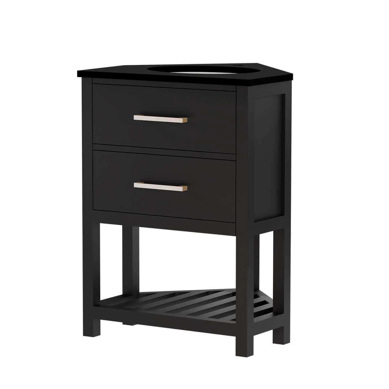 Everett 24 Inch Corner Oak Corner Vanity With Oval Undermount Sink - Black - Image 4