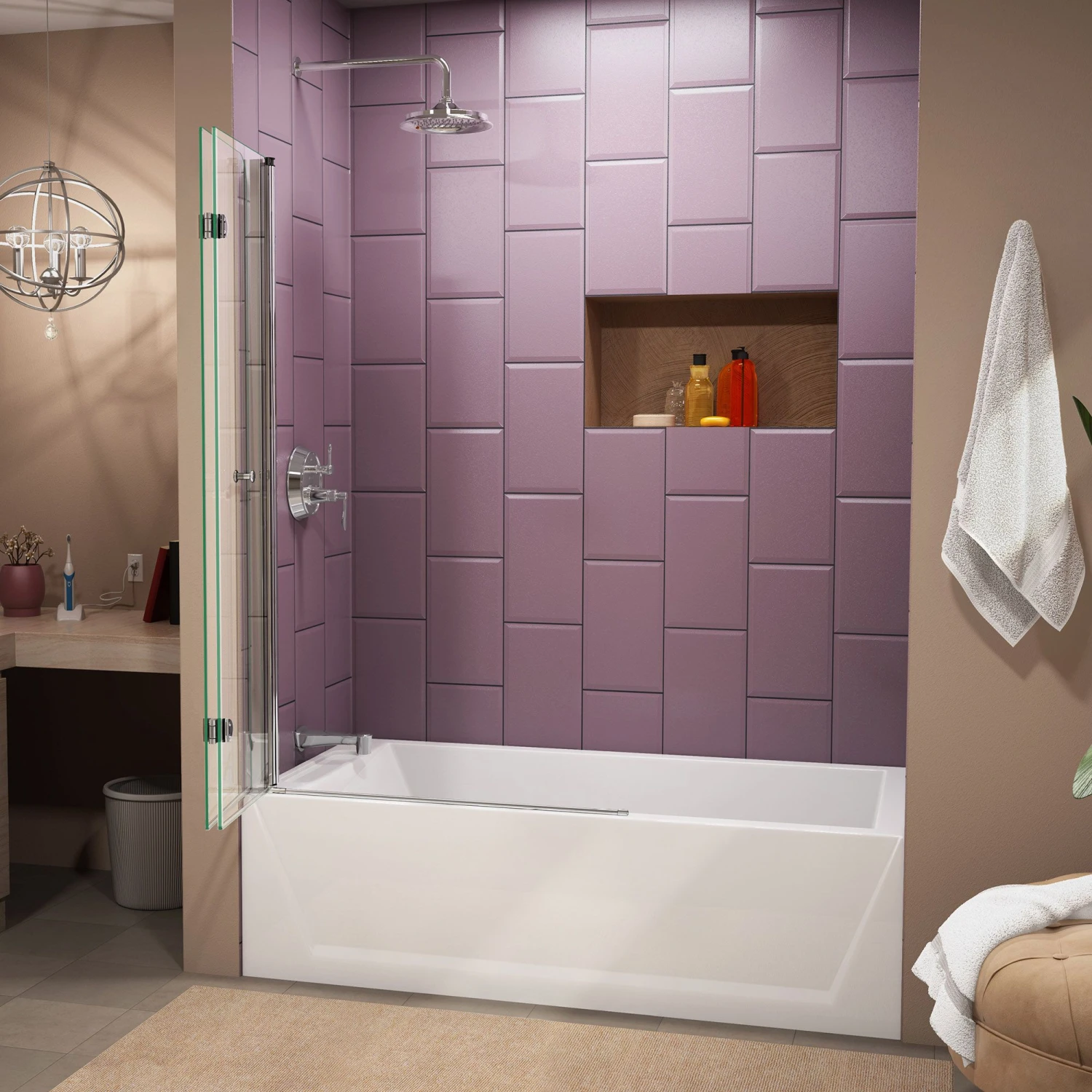 DreamLine Aqua Fold 36 In. W X 58 In. H Frameless Bi-Fold Tub Door In Chrome - Image 7