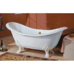 Regency Cast Iron Double Slipper Clawfoot Tub - Rim Faucet Drillings - Lion Paw Feet