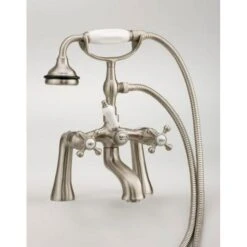 Deck Mount Clawfoot Tub Hand Shower Faucet With Cross Handles