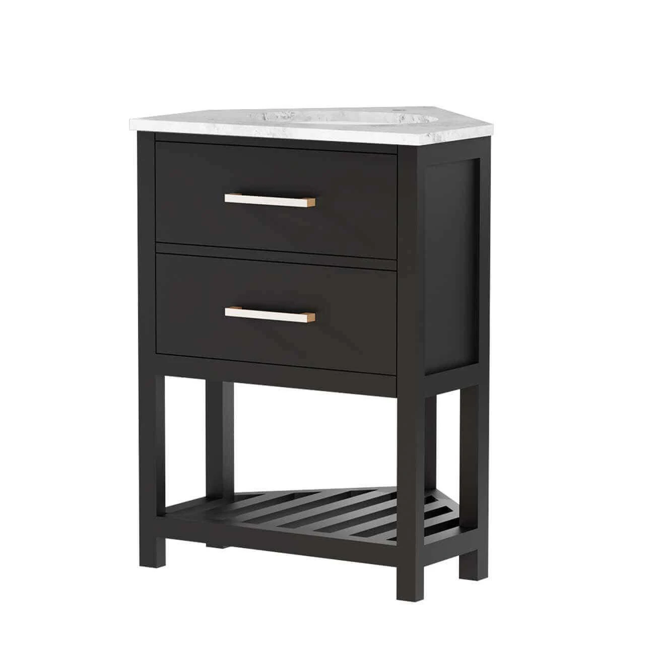 Everett 24 Inch Corner Oak Corner Vanity With Oval Undermount Sink - Black - Image 3