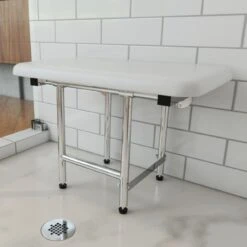 Padded Cushion Folding Wall Mount ADA Compliant Bench Shower Seat With Legs