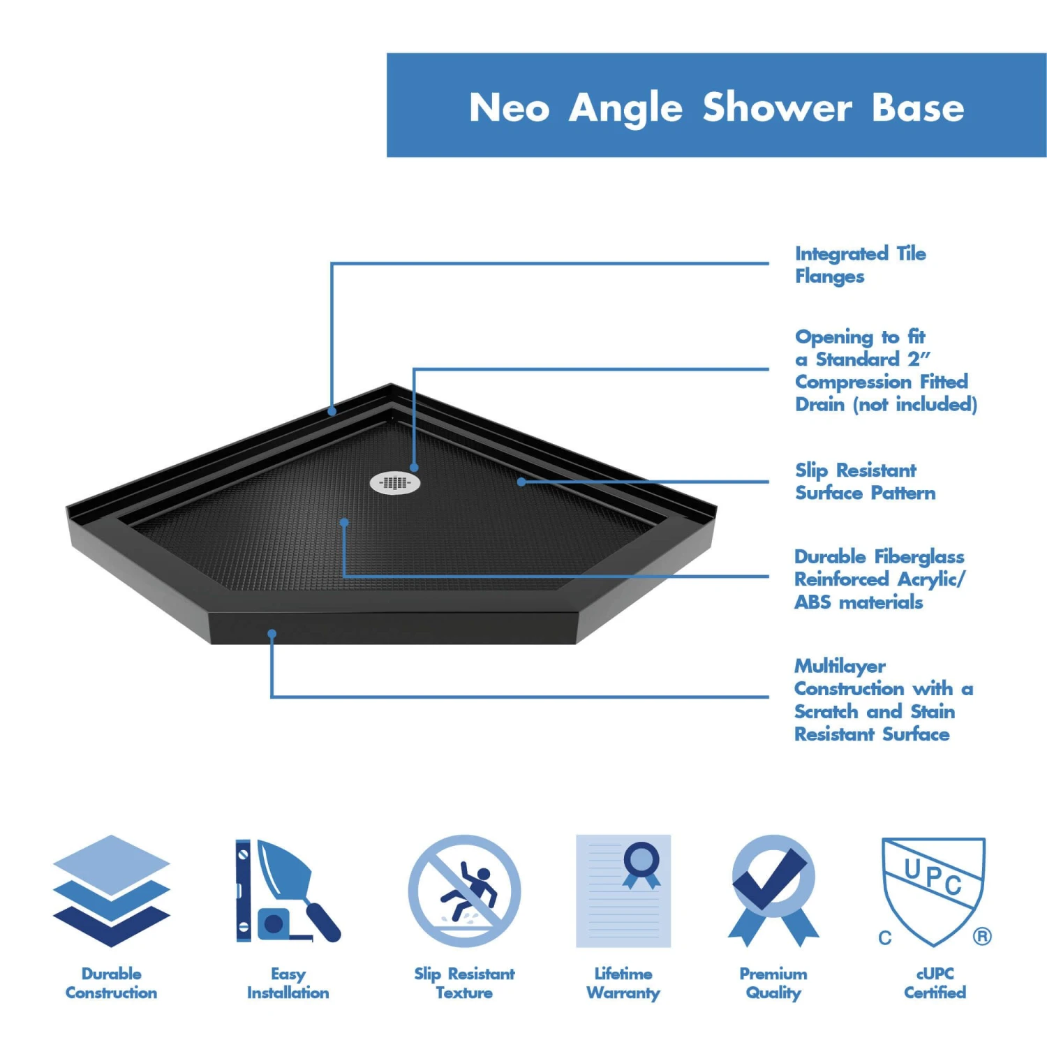 DreamLine Prism Lux 40 Inch X 74-3/4 Inch Fully Frameless Neo-Angle Shower Enclosure With Corner Drain Shower Base - Image 14