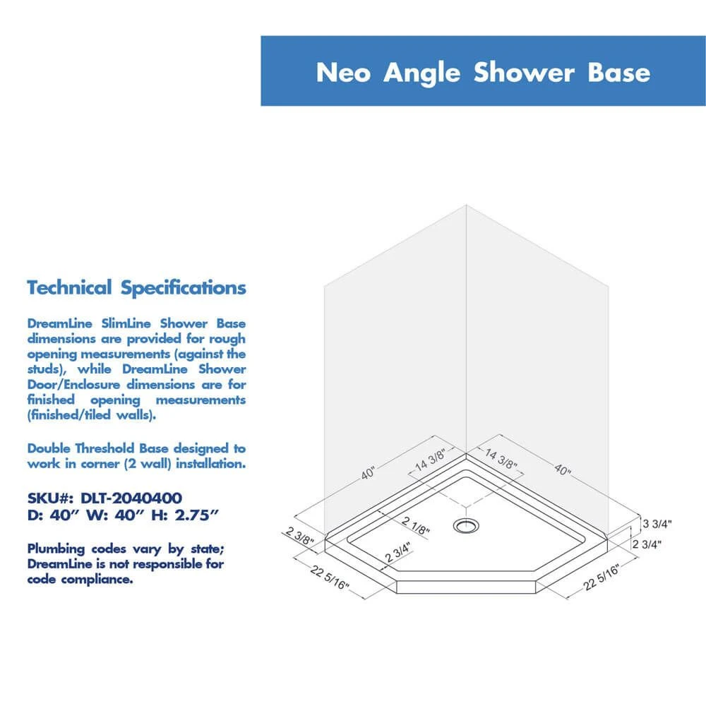 DreamLine Prism Lux 40 Inch X 74-3/4 Inch Fully Frameless Neo-Angle Shower Enclosure With Corner Drain Shower Base - Image 18