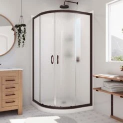 DreamLine Prime 38 Inch X 76-3/4 Inch Semi Frameless Frosted Glass Sliding Shower Enclosure