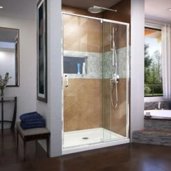 DreamLine Flex 36 Inch D X 48 Inch W X 74-3/4 Inch H Semi-Frameless Pivot Shower Door With Center Drain Shower Base