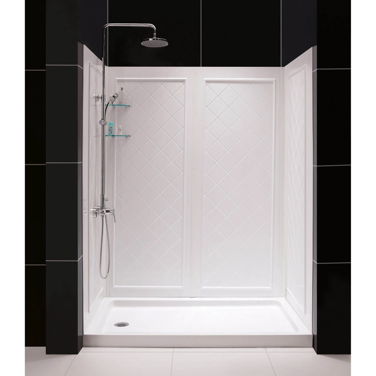 DreamLine Flex 36 Inch D X 60 Inch W X 76-3/4 Inch H Semi-Frameless Shower Door With Center Drain Shower Base And Back Wall - Image 17