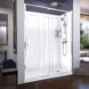 DreamLine Flex 30 Inch D X 60 Inch W X 76-3/4 Inch H Semi-Frameless Shower Door With Center Drain Shower Base And Back Wall