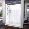 DreamLine Flex 36 Inch D X 60 Inch W X 76-3/4 Inch H Semi-Frameless Shower Door With Center Drain Shower Base And Back Wall