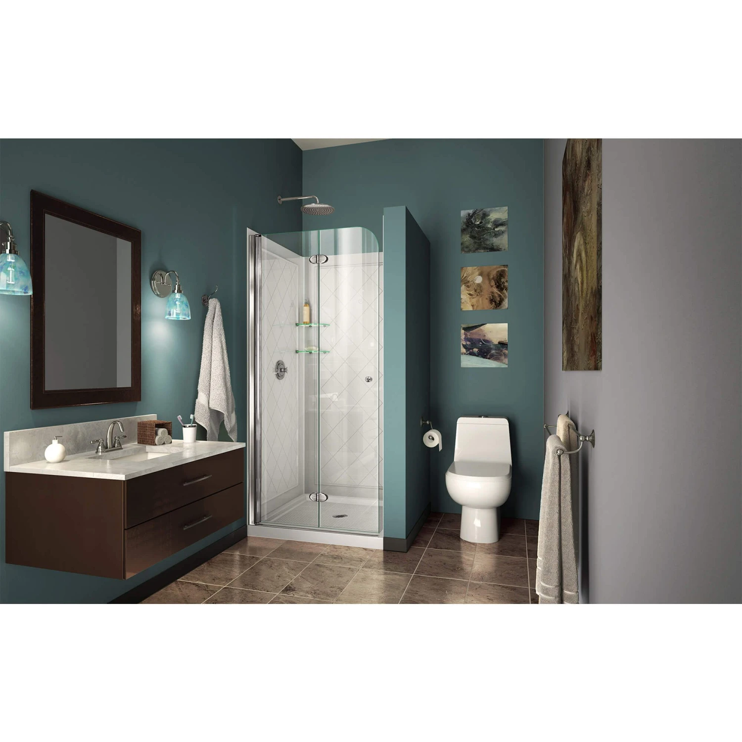 DreamLine Aqua Fold 32 Inch D X 32 Inch W X 76-3/4 Inch H Frameless Bi Fold Shower Door In Chrome With White Base And Backwall Kit - Image 4