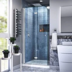 DreamLine Aqua Fold 36 Inch D X 36 Inch W X 74-3/4 Inch H Frameless Bi-Fold Shower Door And SlimLine Shower Base Kit