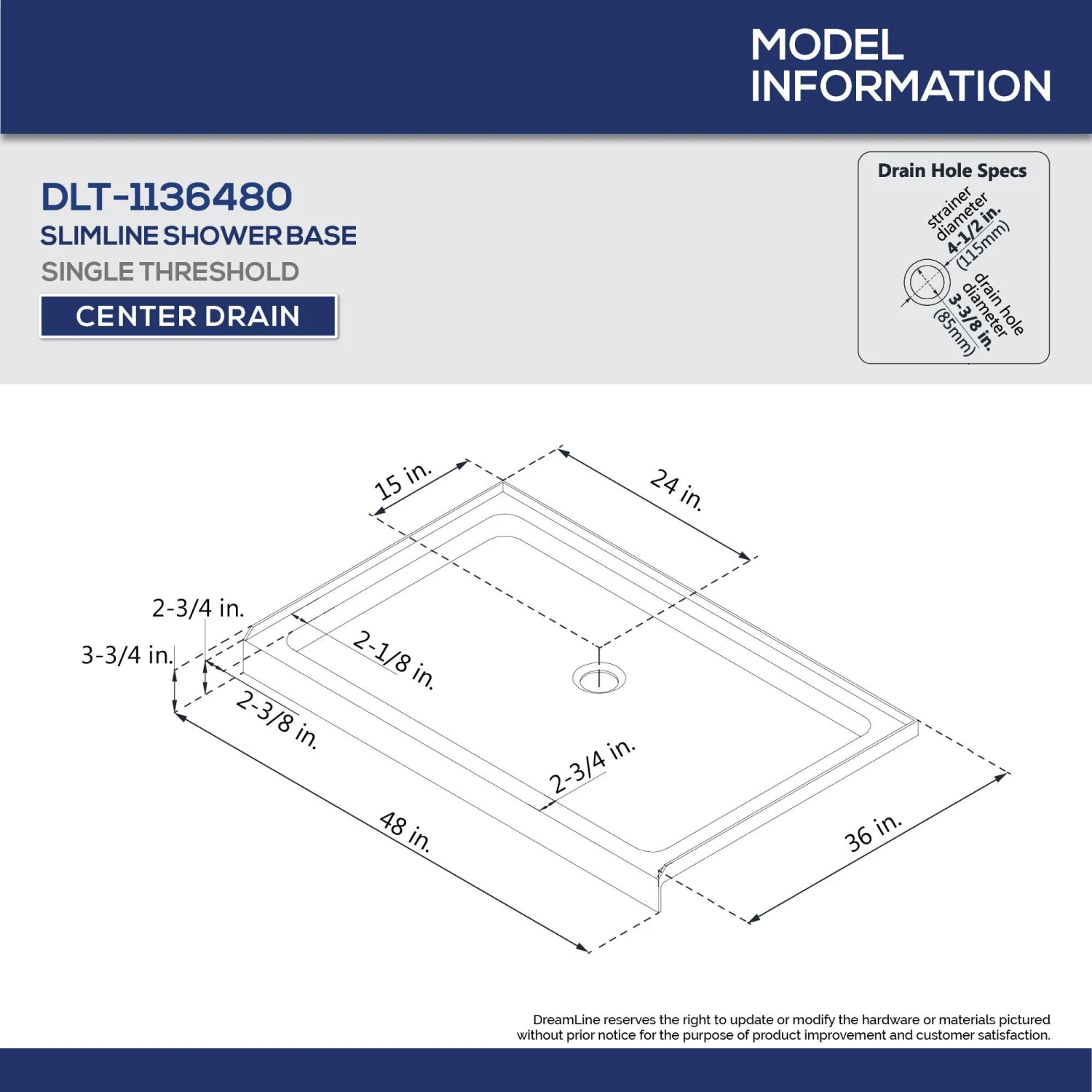 DreamLine Flex 36 Inch D X 48 Inch W X 76-3/4 Inch H Semi-Frameless Shower Door With Center Drain Shower Base And Back Wall - Image 12