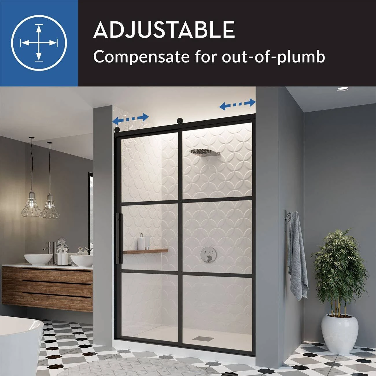 Legend 43-1/2 In. To 45 In. X 66 In. Framed Hinged Swing Shower Door With Inline Panel In Matte Black With Clear Glass - Image 6