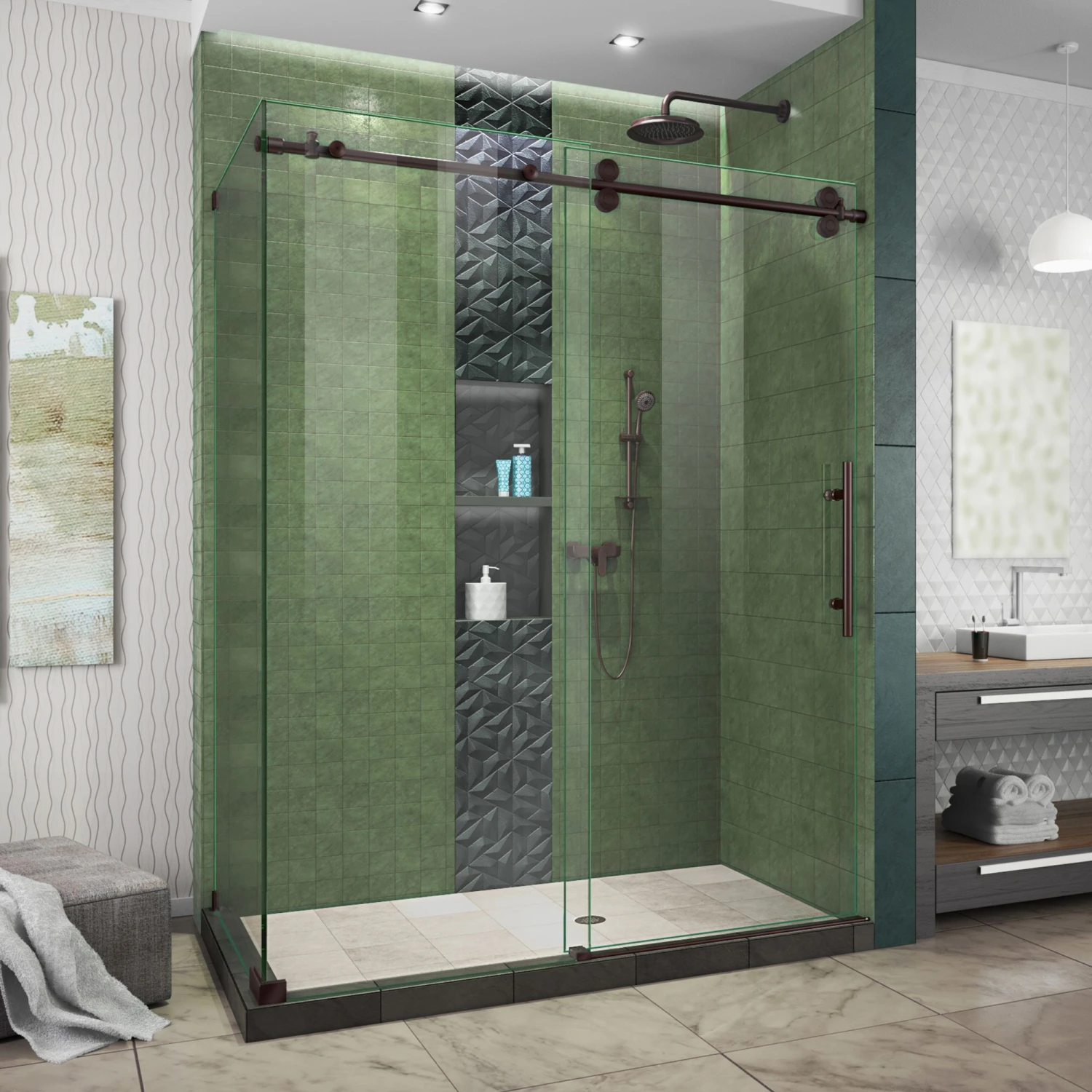 DreamLine Enigma-XO 34-1/2 Inch D X 50 - 54 Inch W X 76 Inch H Frameless Sliding Shower Enclosure - Image 6