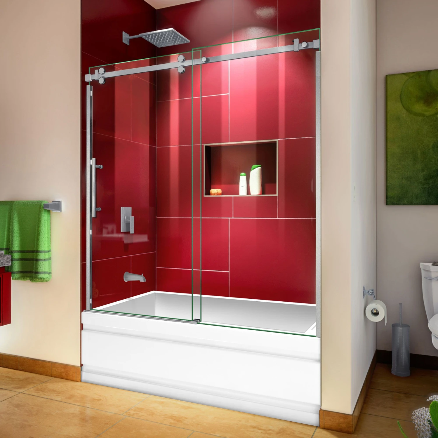 DreamLine Enigma Sky 56-60 In. W X 62 In. H Frameless Sliding Tub Door - Polished Stainless Steel - Image 4