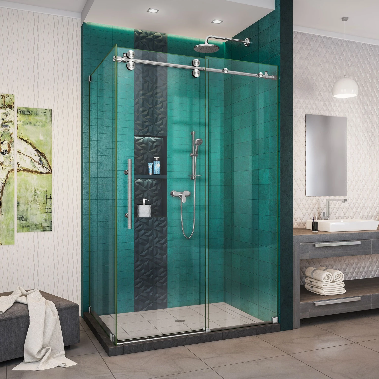 DreamLine Enigma-XO 32-1/2 Inch D X 44-3/8 - 48-3/8 Inch W X 76 Inch H Frameless Sliding Shower Enclosure - Image 3