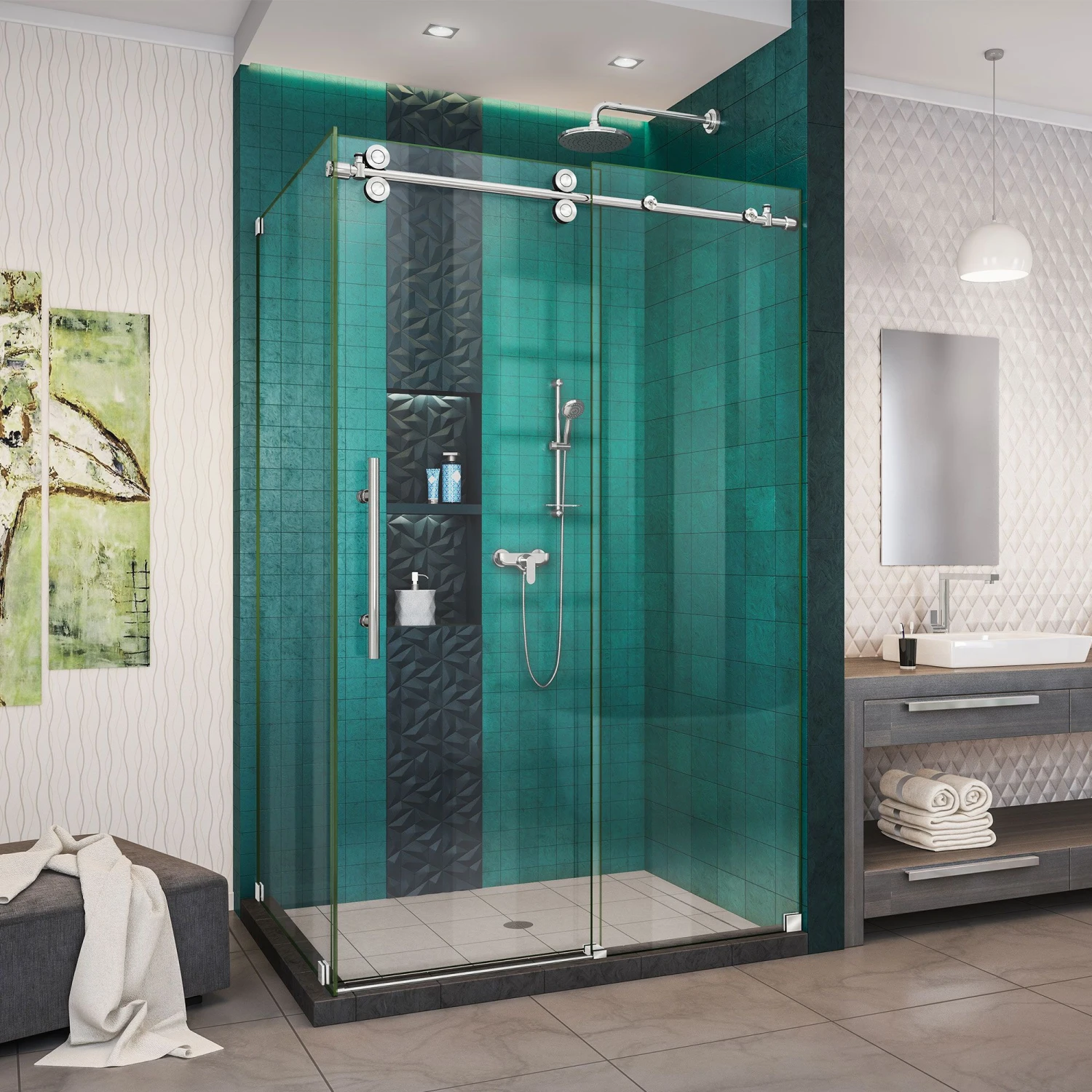 DreamLine Enigma-XO 32-1/2 Inch D X 44-3/8 - 48-3/8 Inch W X 76 Inch H Frameless Sliding Shower Enclosure - Image 4