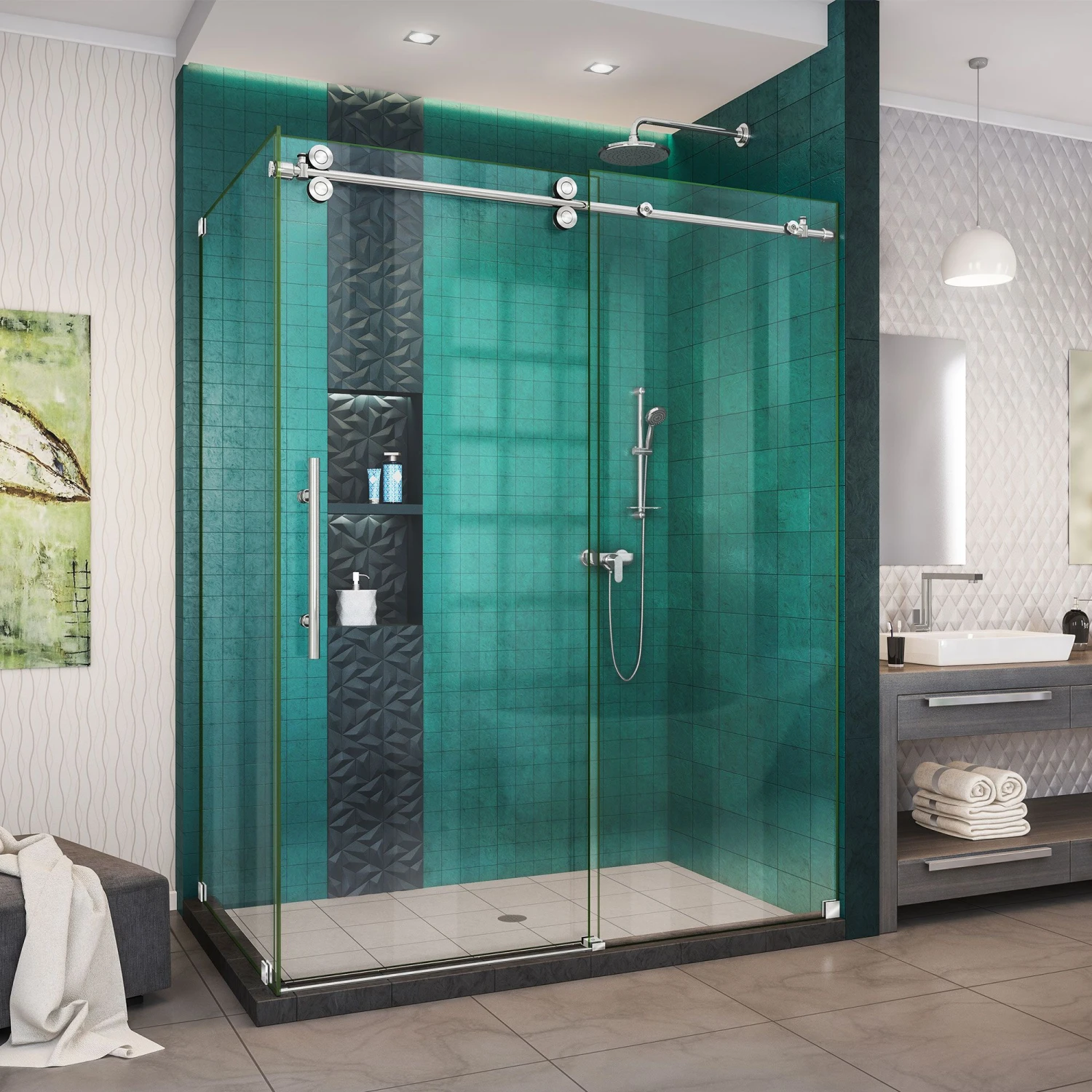 DreamLine Enigma-XO 34-1/2 Inch D X 50 - 54 Inch W X 76 Inch H Frameless Sliding Shower Enclosure - Image 5