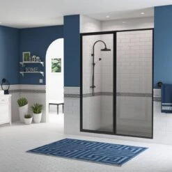 Legend 43-1/2 In. To 45 In. X 66 In. Framed Hinged Swing Shower Door With Inline Panel In Matte Black With Clear Glass