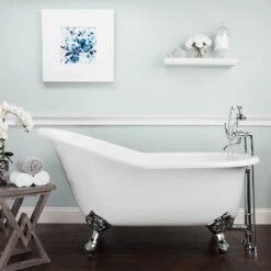 Adela 62 Inch Cast Iron Slipper Clawfoot Tub - Flat Rim - Rim Faucet Drillings
