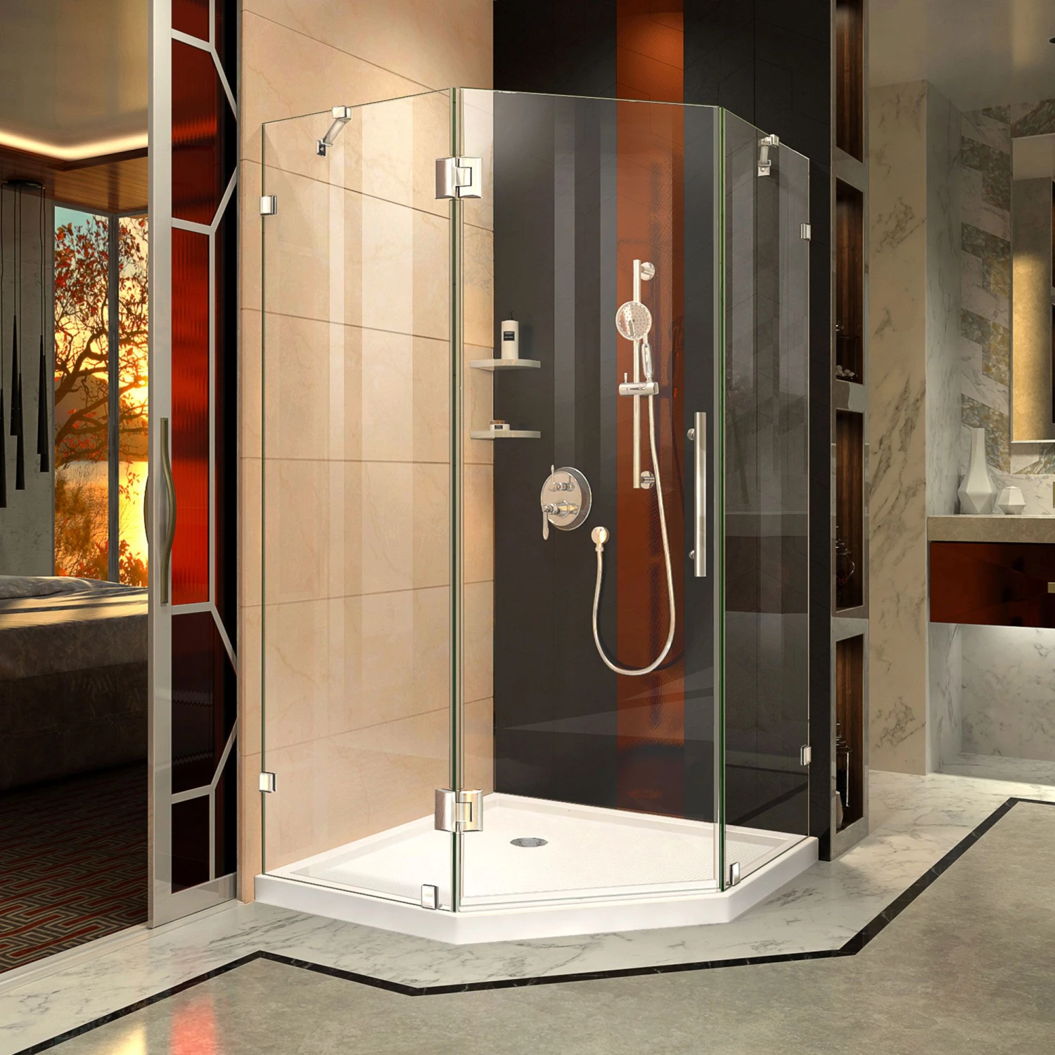 DreamLine Prism Lux 34-5/16 Inch X 72 Inch Fully Frameless Neo-Angle Hinged Shower Enclosure - Image 4