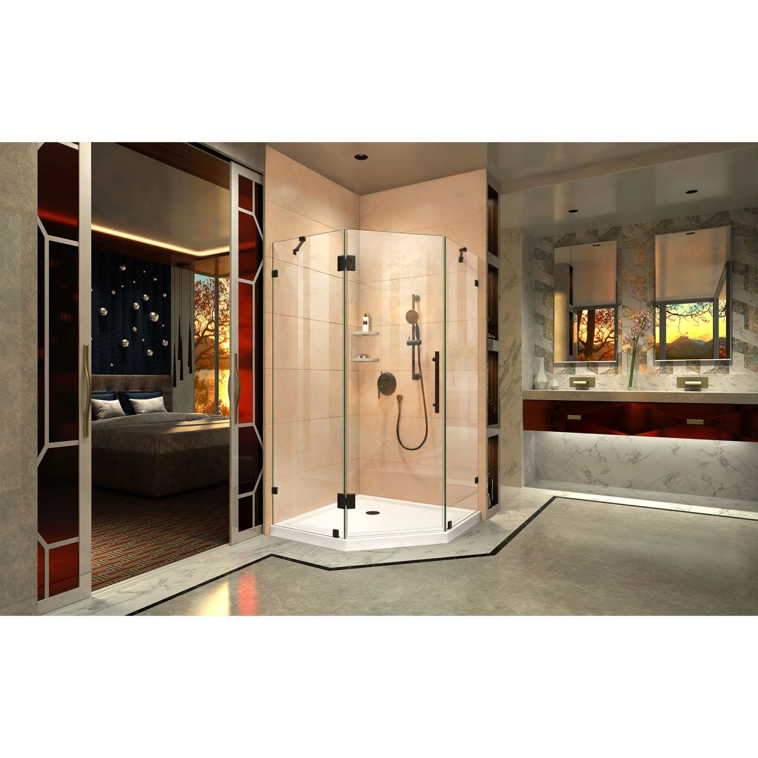 DreamLine Prism Lux 34-5/16 Inch X 72 Inch Fully Frameless Neo-Angle Hinged Shower Enclosure - Image 7