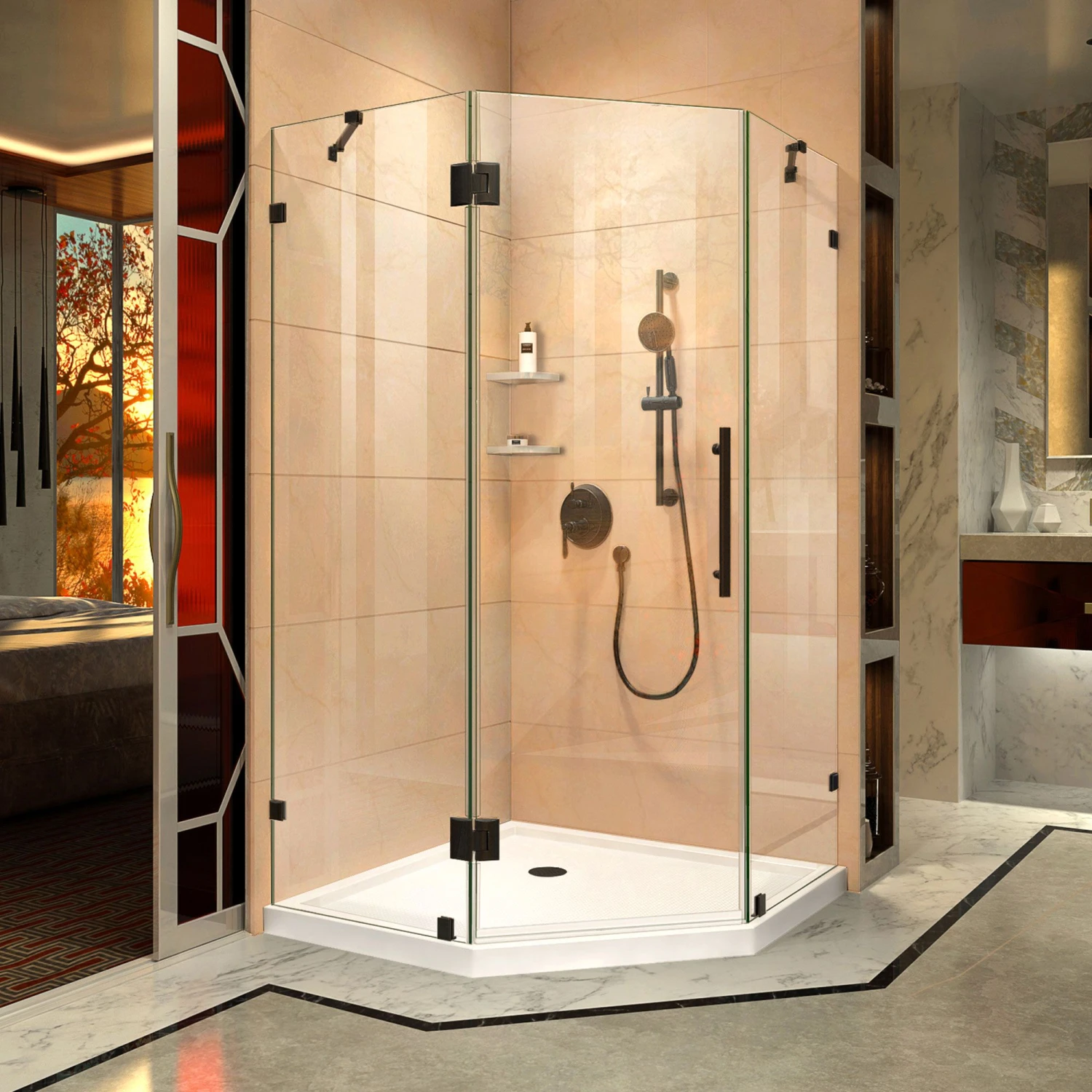 DreamLine Prism Lux 34-5/16 Inch X 72 Inch Fully Frameless Neo-Angle Hinged Shower Enclosure - Image 6