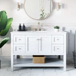 Bristol 48 Inch Modern Console Vanity With Oval Undermount Sink - White