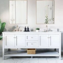 Bristol 72 Inch Modern Console Vanity With Oval Undermount Sinks - White
