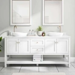 Bristol 72 Inch Modern Console Vanity With Semi-Recessed Sink - White