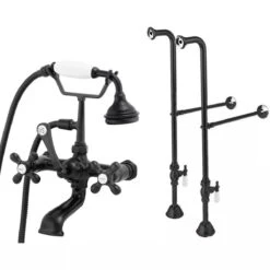 Freestanding British Telephone Clawfoot Tub Faucet With Handshower - Matte Black