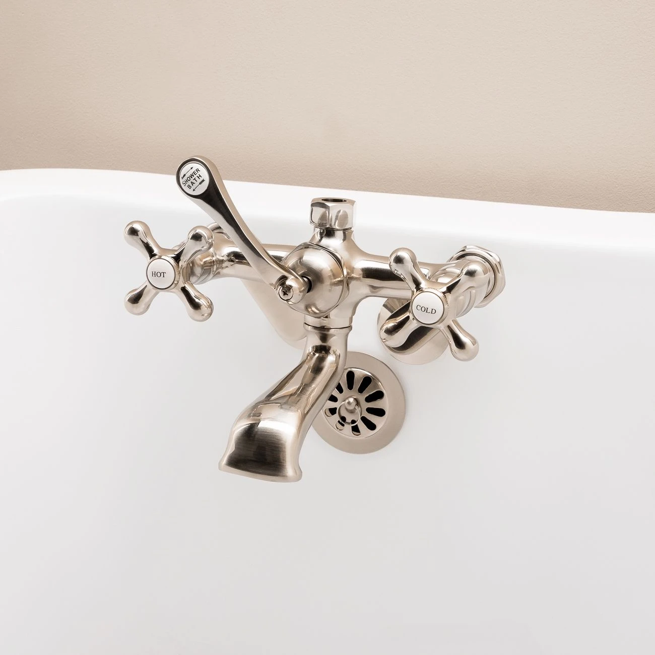 Low Spout British Telephone Clawfoot Faucet With Metal Cross Handles For Riser Connection - Image 3