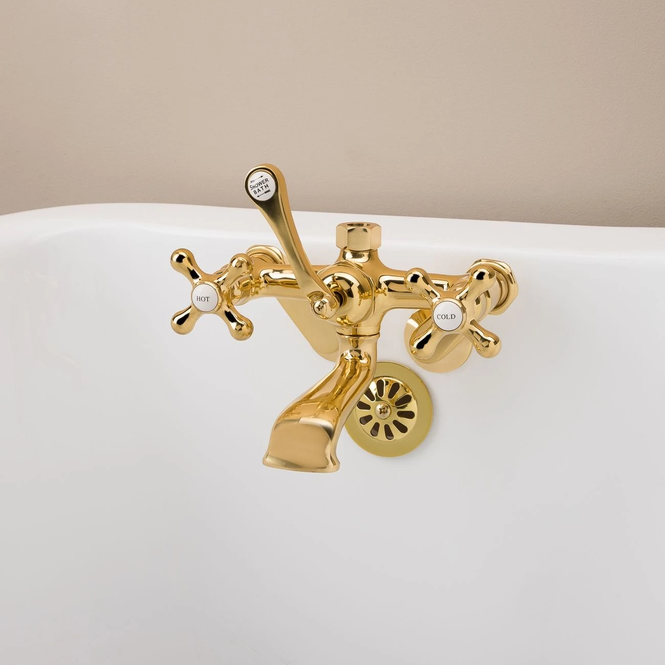 Low Spout British Telephone Clawfoot Faucet With Metal Cross Handles For Riser Connection - Image 2