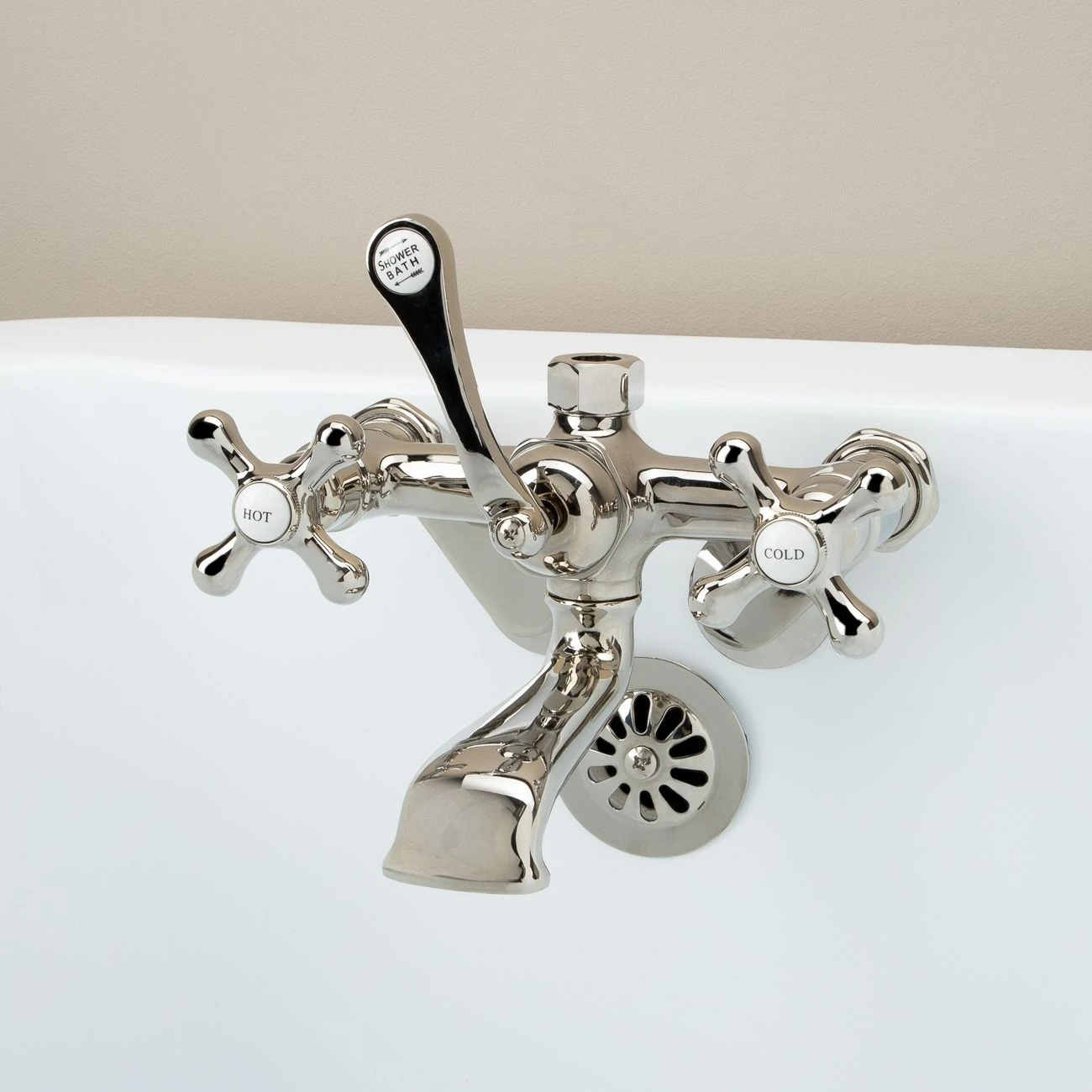 Low Spout British Telephone Clawfoot Faucet With Metal Cross Handles For Riser Connection