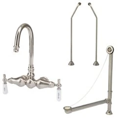 Wall Mount Clawfoot Tub Gooseneck Faucet - Drain - Supply Lines - Complete Set